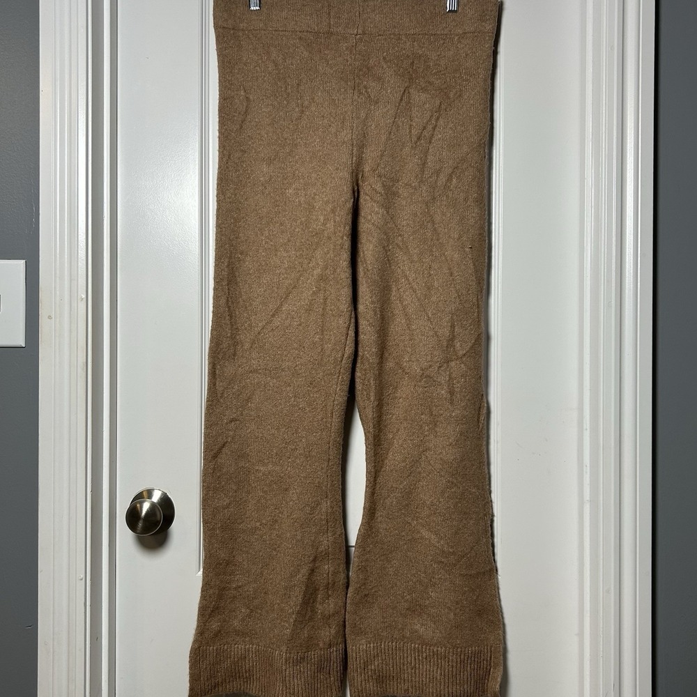 Love Knits NYC Camel Brown Knit Flare Ribbed Hem‎ Sweater Pants Soft Boho Style